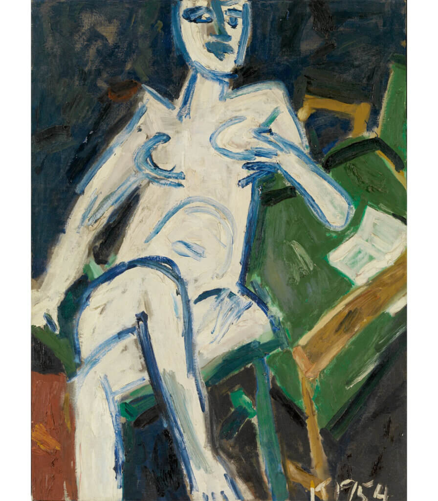White Nude Near Green Chair