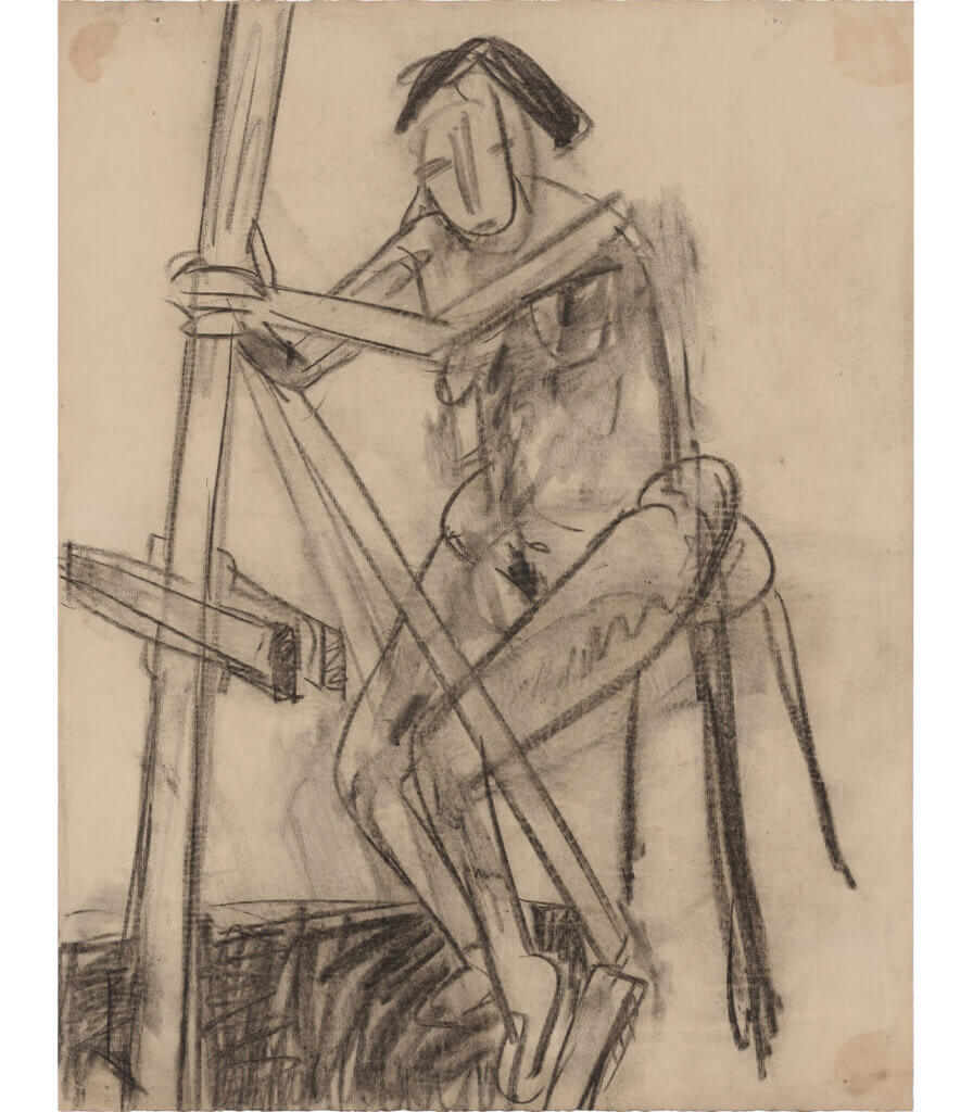 Seated Model Holding Easel